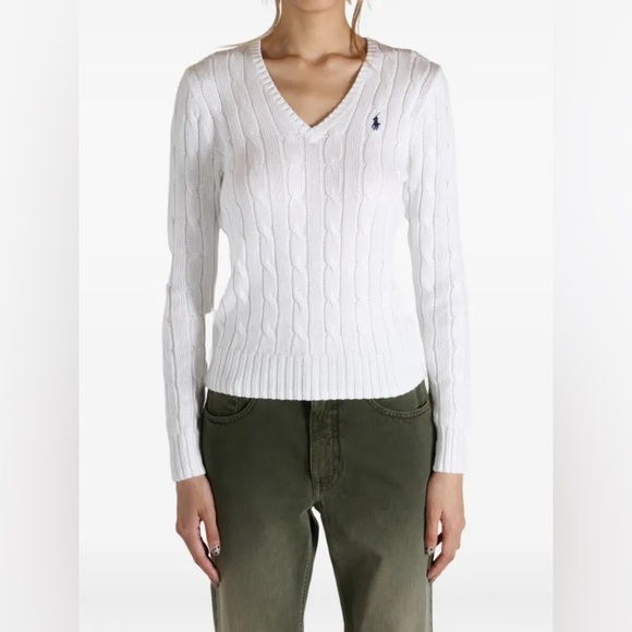 Polo Ralph Lauren Women's V-Neck White Cable Knit Cotton Sweater size X-Large - Picture 3 of 12